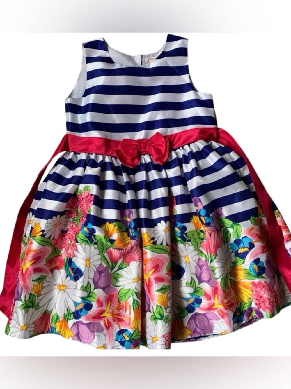 🎆🎇3for$9 Girls dress. Floral themed with navy and white stripes. Size 7.